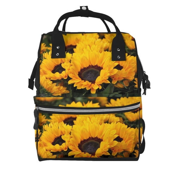 Balery Flower Bush Sunflower Mummy Backpack - Waterproof Twill Canvas, Large Capacity Diaper Bag with Multiple Pockets and Adjustable Straps
