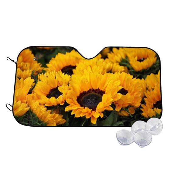 Balery Flower Bush Sunflower Windshield Sun Shade, Car Front Window Sunshade Cover ,Automotive Interior Portected Blocks Uv Rays For Car Pickup Truck Suv Accessories- Medium