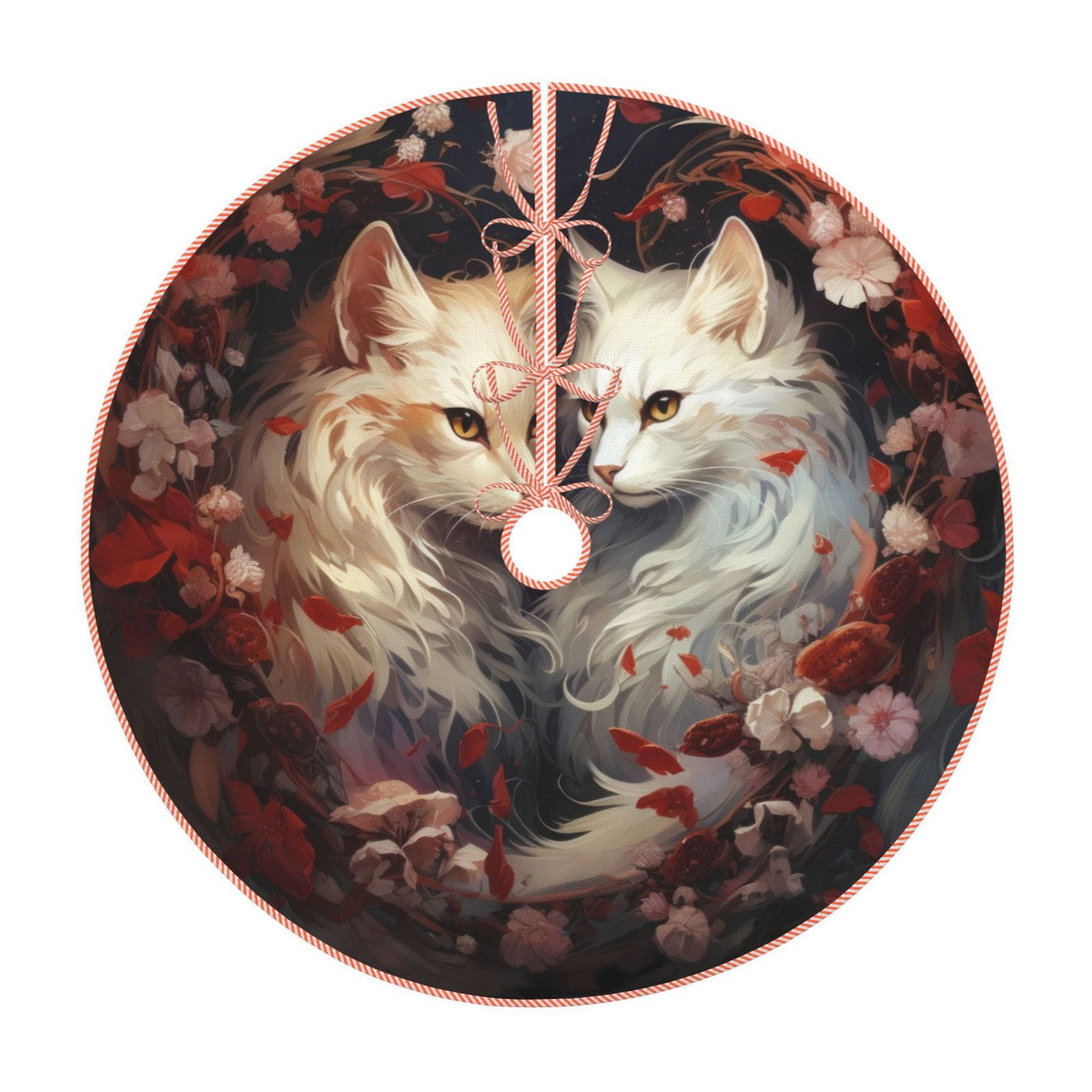 Balery Flower Cat Couple Printed Christmas Tree Skirt , Merry Christmas