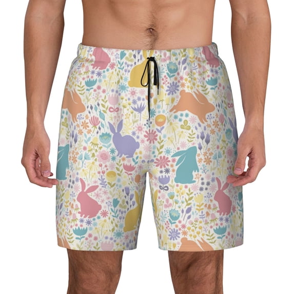 Balery Flower Color Rabbit Mens Swim Trunks Swim Shorts for Men Quick Dry Inseam Beach Shorts with Compression Liner Pocket-3X-Large