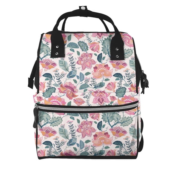Balery Flower Leaves Mummy Backpack - Waterproof Twill Canvas, Large Capacity Diaper Bag with Multiple Pockets and Adjustable Straps