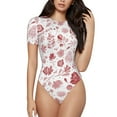 thumbnail image 1 of Balery Flower Leaves Women's Short Sleevee Crew Neck Bodysuit Tops Short Sleeve Tops Basic-X-Large, 1 of 9