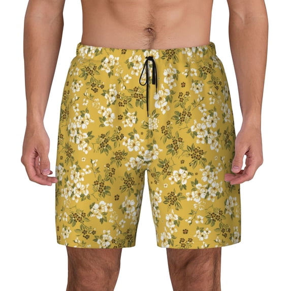 Balery Flower Mens Swim Trunks Swim Shorts for Men Quick Dry Inseam Beach Shorts with Compression Liner Pocket-Medium