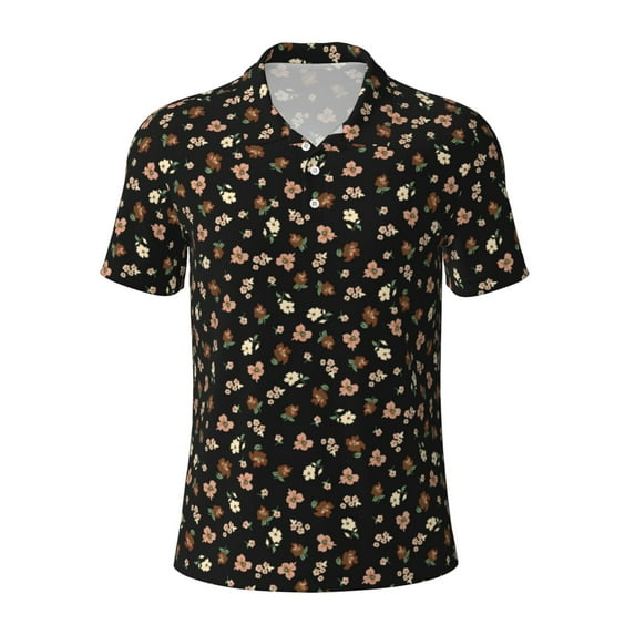 Balery Flower Pattern On Black Printed Men’s Short Sleeve Polo Shirt, Midweight Men's Shirt,Golf Polo shirts -4X-Large