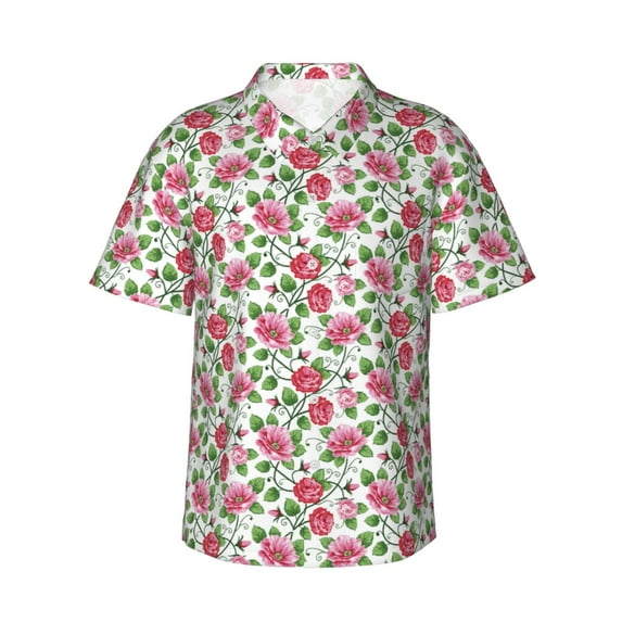 Balery Flower Print Men's Hawaiian Shirts Short Sleeve Beach Shirt Relaxed Fit Vacation Button Down Shirts-3X-Large