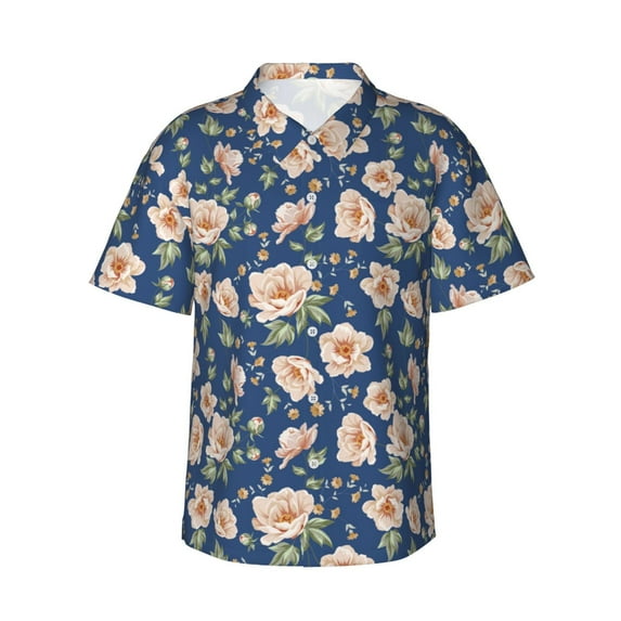 Balery Flower Print Men's Hawaiian Shirts Short Sleeve Beach Shirt Relaxed Fit Vacation Button Down Shirts-Small