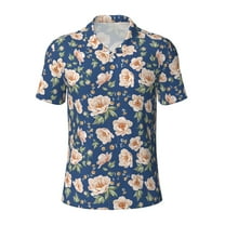 Balery Flower Printed Men’s Short Sleeve Polo Shirt, Midweight Men's Shirt,Golf Polo shirts -Small