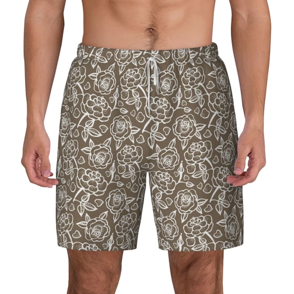 Balery Flower Rose Mens Swim Trunks Swim Shorts for Men Quick Dry Inseam Beach Shorts with Compression Liner Pocket-3X-Large