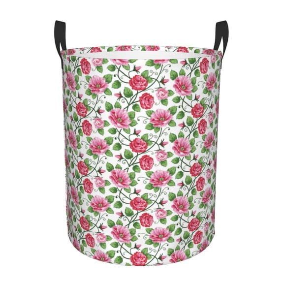 Balery Flower Round Laundry Basket with Handles Waterproof Freestanding Laundry Hamper for Clothes Toys in the Dorm and Family-
