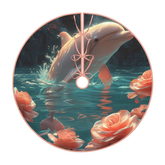 Balery Flower White Dolphin Printed Christmas Tree Skirt , Merry