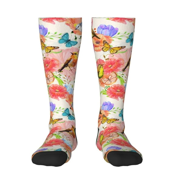 Balery Flowers And Birds Watercolor Fun Novelty Socks Men'S Women'S Crew Socks Funny Crazy Novelty Socks Quirky And Cool Socks