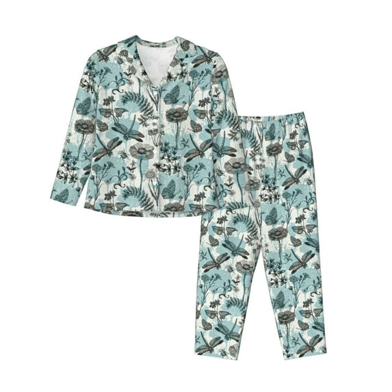 Balery Flowers In Vintage Pattern Pajama Sets for Women Long Sleeve 2 Piece Sleepwear Loungewear Sets Soft PJ's with Pockets Long Sleeve Comfy Pj Sets-Small