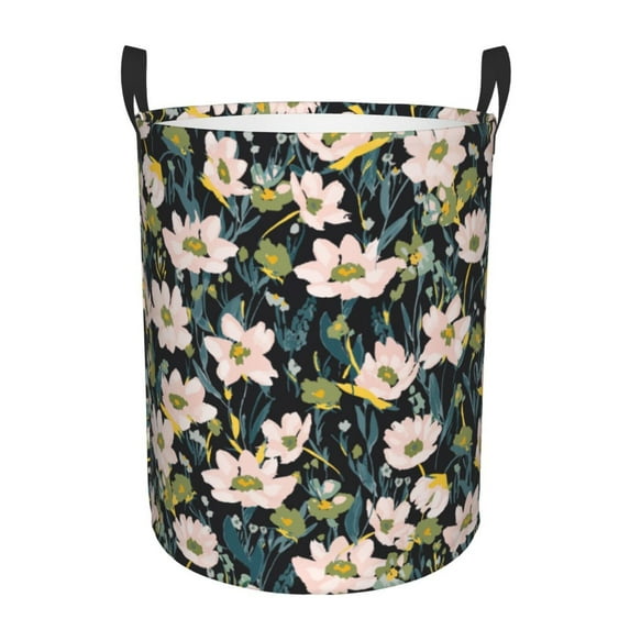 Balery Flowers Round Laundry Basket with Handles Waterproof Freestanding Laundry Hamper for Clothes Toys in the Dorm and Family-Medium