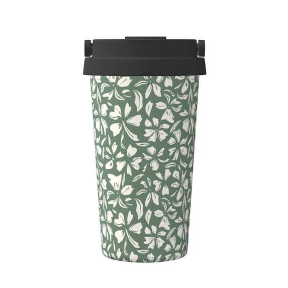 Balery Flowers With Leaves Pattern Insulated Coffee Travel Mug Stainless Steel Vacuum Coffee Cup Leakproof with Screw Lid Coffee for Hot/Iced Beverage - 500ml