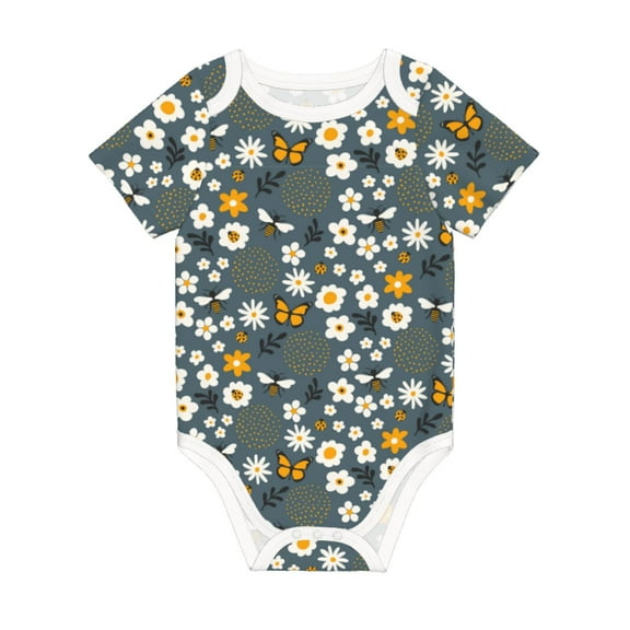 Balery Flowers and Bee Pattern Baby Climbing Clothes Infant Bodysuit Cute Infant Bodysuit Baby Romper-6 Months