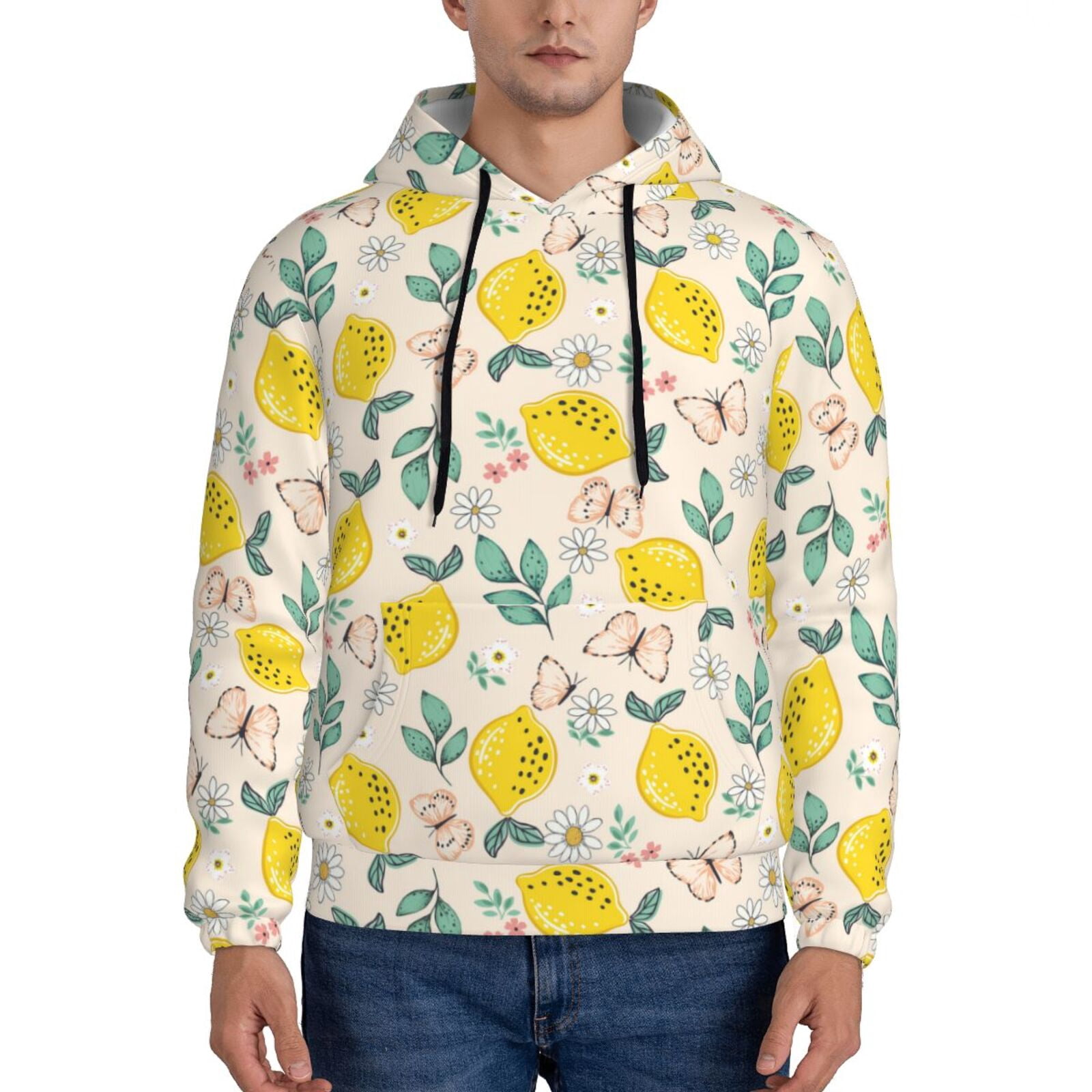 Deer Blossom Tree Pattern Print Men Pullover Hoodie