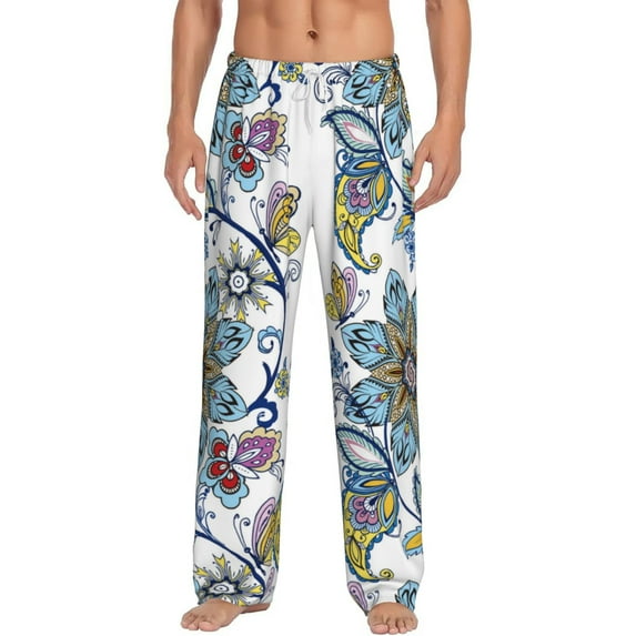 Balery Flowers and Butterflies print Men's Pajama Pants,Ultra Lightweight Pjs,Lounge Pant-Small