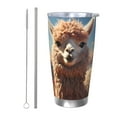 thumbnail image 1 of Balery Fluffy Alpaca Mountain Meadow Pattern 20oz Insulated Car Cup with Dual Drink Lids, Stainless Steel Travel Mug Eco-Friendly and Leak-Proof-Straw Two-piece Set, 1 of 8