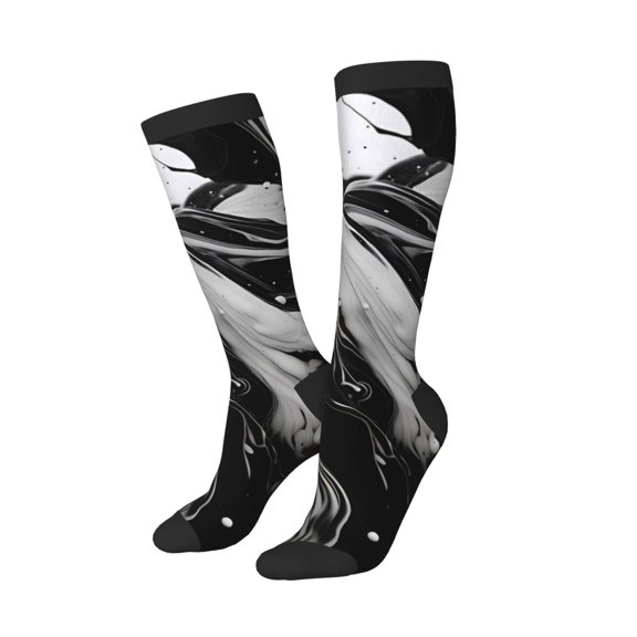 Balery Fluid Black White Paint Swirls Printed Novelty Socks Men's Women's Crew Socks Sports Socks Knee High Socks Cotton Socks Quirky and Cool Socks