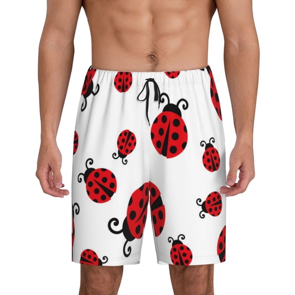 Balery Fly Flying Ladybug Men's Cotton Knit Pajama Shorts Waistband & Pockets,Short Pajama Pants-Small