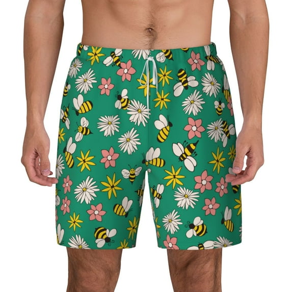 Balery Flying Bees Mens Swim Trunks Swim Shorts for Men Quick Dry Inseam Beach Shorts with Compression Liner Pocket-XX-Large