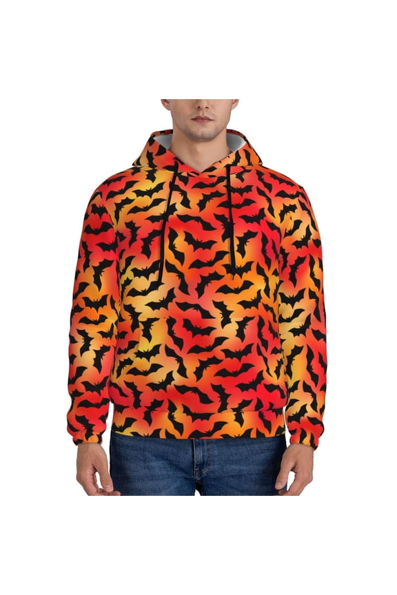 Flying Black Bat Pattern Mens Hoodie Kangaroo Pocket Hoodie Pullover Hooded Sweatshirt Ideal for Daily Wear Travel and Home-3X-Large