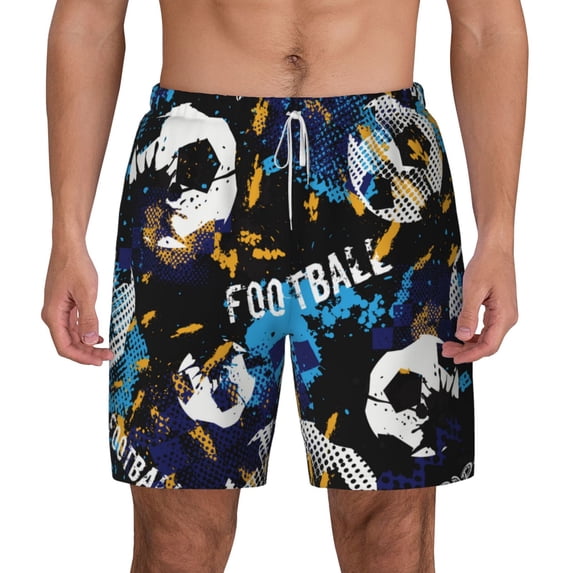 Balery Football Mens Swim Trunks Swim Shorts for Men Quick Dry Inseam Beach Shorts with Compression Liner Pocket-Medium