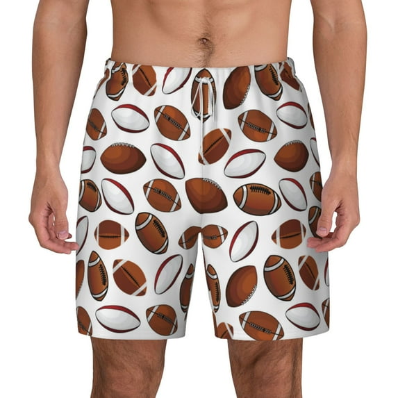 Balery Football Mens Swim Trunks Swim Shorts for Men Quick Dry Inseam Beach Shorts with Compression Liner Pocket-Small