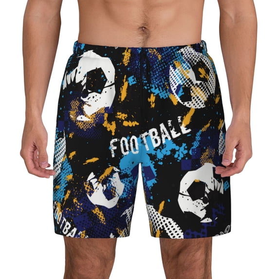 Balery Football Mens Swim Trunks Swim Shorts for Men Quick Dry Inseam Beach Shorts with Compression Liner Pocket-XX-Large