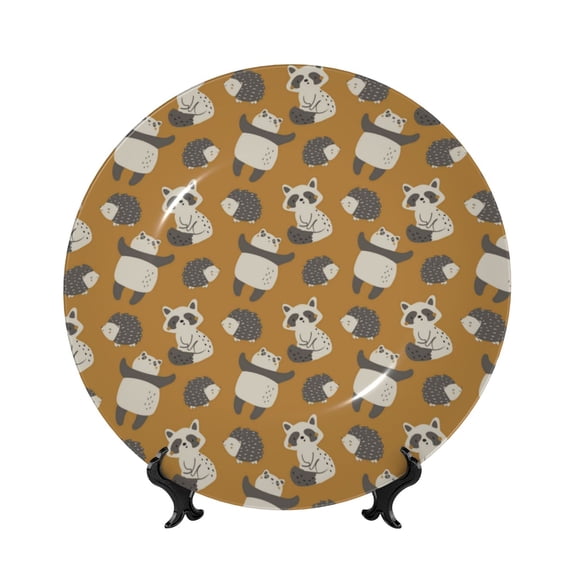 Balery Forest Animal Print Bone China Decorative Plate Ceramic Dinner Plates Art Crafts with Display Stand-10in