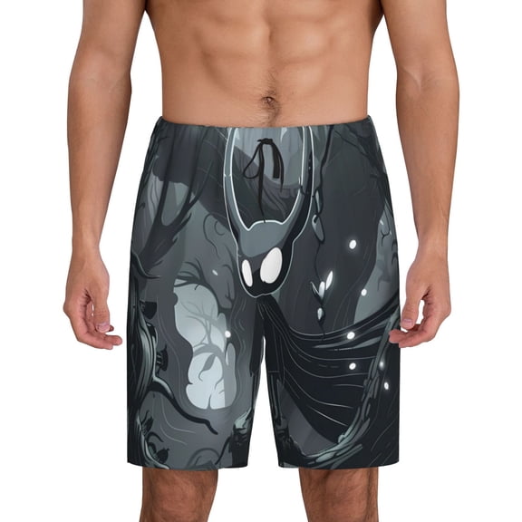 Balery Forest Black Ghost Warrior Men's Cotton Knit Pajama Shorts Waistband & Pockets,Short Pajama Pants-Small
