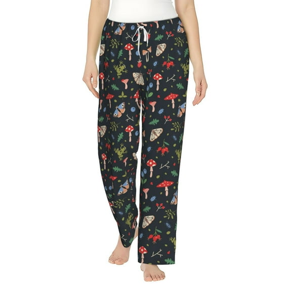 Balery Forest Flora and Insects print Women's Pajama Pants,Ultra Lightweight Pjs,Lounge Pant-Small