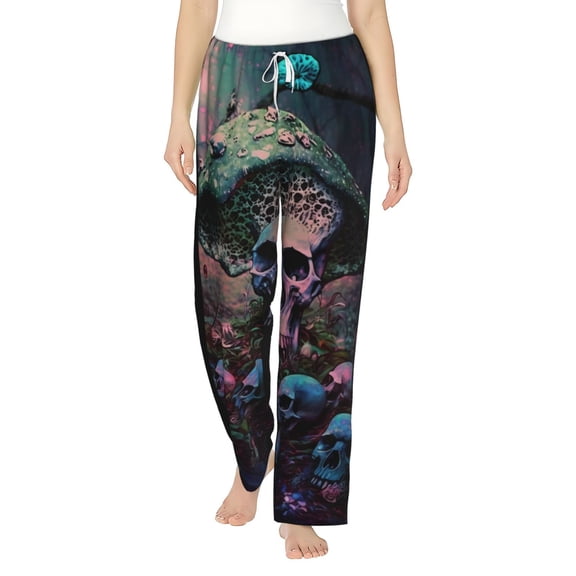 Balery Forest Mushroom Skull print Women's Pajama Pants,Ultra Lightweight Pjs,Lounge Pant-Medium