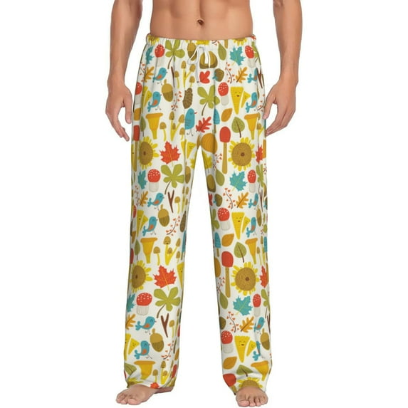 Balery Forest Mushrooms print Men's Pajama Pants,Ultra Lightweight Pjs,Lounge Pant-X-Large
