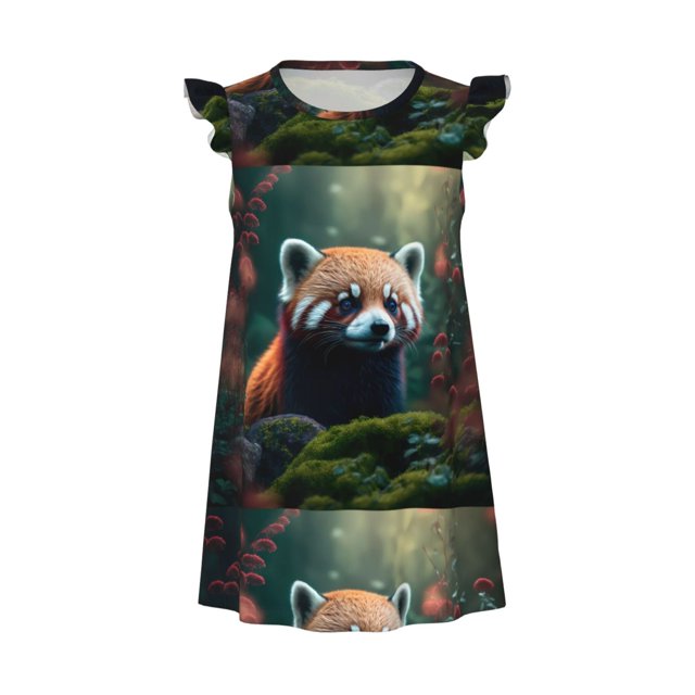 Balery Forest Plant Raccoon Princess Nightgown for Girls Flutter Sleeve