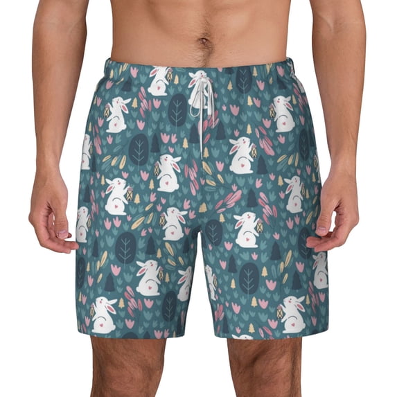 Balery Forest Rabbit Mens Swim Trunks Swim Shorts for Men Quick Dry Inseam Beach Shorts with Compression Liner Pocket-Medium