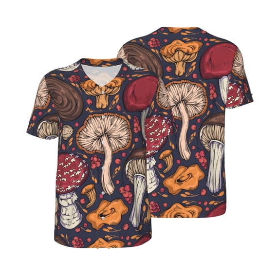 Balery Forest Wild Mushroom Baseball Jersey for Men Casual Button Down Shirts Short Sleeve Active Team Sports Uniform-XX-Large