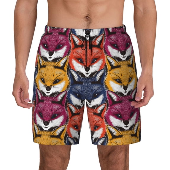 Balery Fox Face Mens Swim Trunks Swim Shorts for Men Quick Dry Inseam Beach Shorts with Compression Liner Pocket-Small
