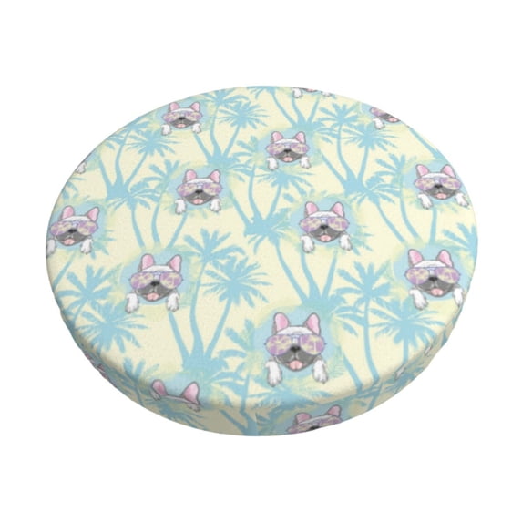 Balery French Bulldog 3 Round Bar Stool Seat Covers Velvet Fabric Adjustable Protects from Scratches and Stains for 14-17 Inch Chair- 14 inch