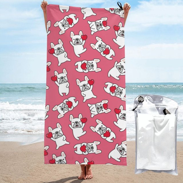 Balery French Bulldog And Heart Print Towels Luxurious Jumbo Bath