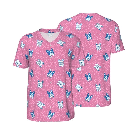 Balery French Bulldog Baseball Jersey for Men Casual Button Down Shirts Short Sleeve Active Team Sports Uniform-XX-Large