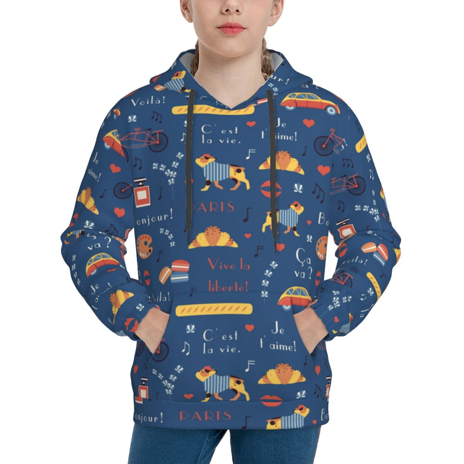 Balery French Bulldog Dog In Beret Pattern Boys Hoodie, Youth Pullover
