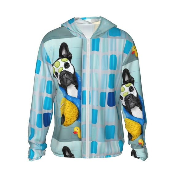 Balery French Bulldog Dog in a Bathtub Men's Women's UPF 50+ Sun Protection Lightweight Hoodie Performance Long Sleeve Shirt for Fishing Running-XX-Large