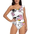 thumbnail image 1 of Balery French Bulldog Duck One Shoulder Swimsuits for Women Ruffle Swimsuits Tummy Control One Shoulder Bathing Suits-X-Large, 1 of 8