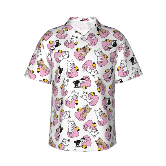 Balery French Bulldog Duck Print Men's Hawaiian Shirts Short Sleeve Beach Shirt Relaxed Fit Vacation Button Down Shirts-
