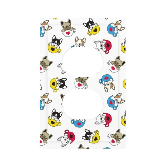 Balery French Bulldog With Coffee Cup for Duplex Wall Plates Kit, Electrical Outlet Covers, Standard Size 1-Gang 5.0" x3.0", Electric Receptacle Plug Covers-Style S