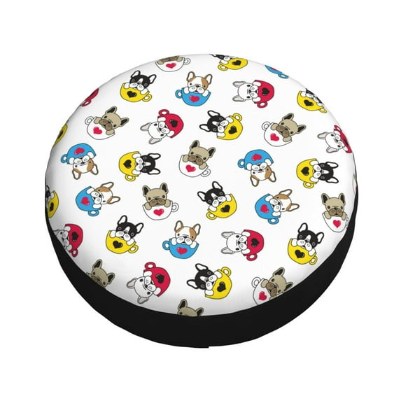 Balery French Bulldog With Coffee Cup Tire Covers - Tough Tire Wheel Protector for Truck, SUV, Trailer, Camper, RV -17 inch