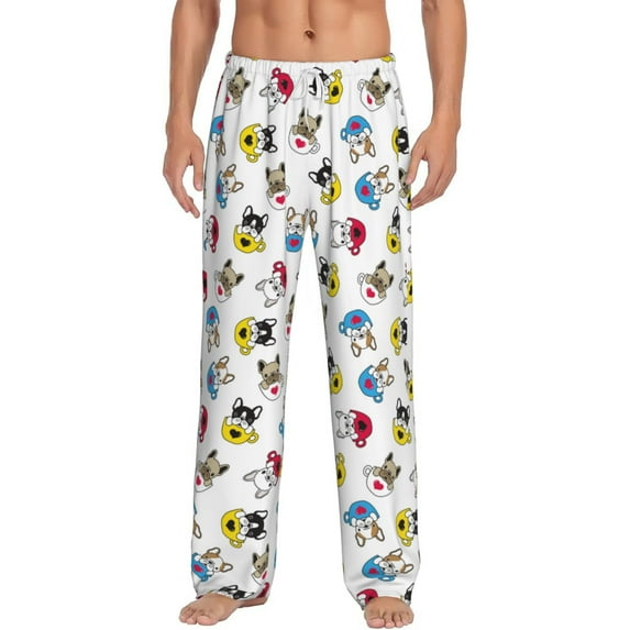 Balery French Bulldog With Coffee Cup print Men's Pajama Pants,Ultra Lightweight Pjs,Lounge Pant-X-Large
