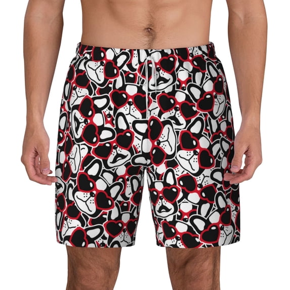 Balery French Bulldog1 Mens Swim Trunks Swim Shorts for Men Quick Dry Inseam Beach Shorts with Compression Liner Pocket-XX-Large