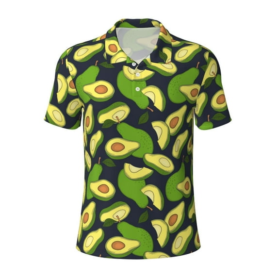 Balery Fresh Avocado Printed Men’s Short Sleeve Polo Shirt, Midweight Men's Shirt,Golf Polo shirts -Small
